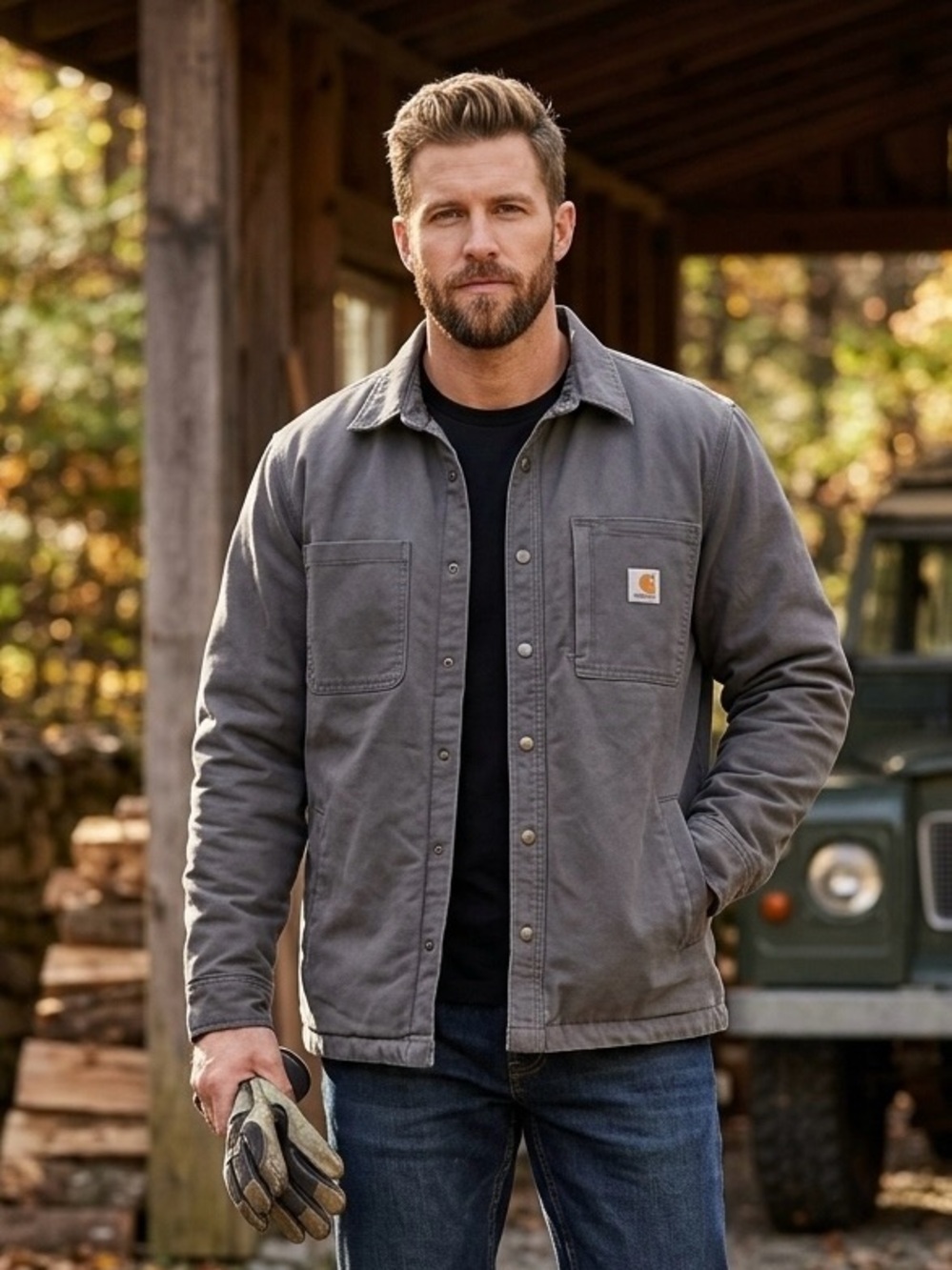 Carhartt Rugged Flex Fleece Lined Canvas Shirt Jacket Men’s L Gray